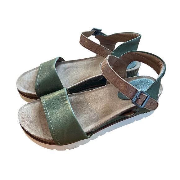 Josef Seibel Women’s Size 38 Sage Green Leather Ankle Strap Sandals Comfort - Picture 1 of 6